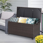 Tangkula 50 Gallon Wicker Deck Storage Box, Patio Rattan Storage Container with 2 Universal Wheels, Safety Pneumatic Rod, Zippered Liner, Sturdy Steel Frame, Ideal for Backyard, Poolside