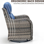Swivel Patio Chairs sofa Set of 4 with 6" Thick Cushion - Wicker Outdoor Swivel Rocker Patio Chair ,Sofa/Glass coffee table, High Back Comfortable Outdoor Glider Chairs - Grey Wicker | Blue Cushions