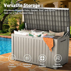 Outdoor Storage Box, 180 Gallon Waterproof Resin Deck Box, Storage Bin for Package Delivery, Patio Furniture Cushion, Garden Tools, Pool Accessories, Weatherproof and UV Resistant, Grey
