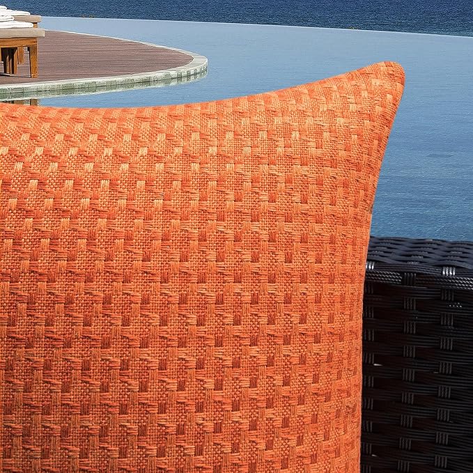 Kevin Textile Outdoor Fall Waterproof Throw Pillow Covers Pack of 2 Farmhouse Decorative Cushion Covers for Garden Patio Tent Balcony Bench Couch Sofa 24x24 Inch, Burnt Orange