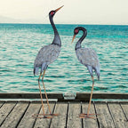 Crane Statue Garden Décor, Metal Heron Statue Yard Art for Outdoor Patio Lawn Backyard Pool Front Porch Deocr, Bird Garden Sculpture & Statues, Set of 2, Black and White