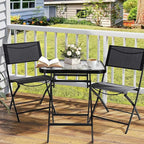 VINGLI Folding Glass Outdoor Side Table, 23.6 Inches Small Foldable Patio Bistro Table with Tempered Glass Table Top for Lawn & Garden, Balcony, Porch and Pool, Rectangular