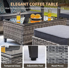 MEISSALIVVE 10 Pieces Outdoor Patio Furniture Sets,PE Wicker Patio Conversation Sets with 4 Wood Armrests Swivel Rocker Chairs，2-seat Sofa and Coffee Table(Grey)