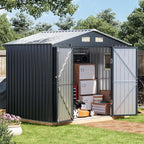 6x8FT Outdoor Metal Storage Shed, Double Door, 1 Clear Window, Tool Shed for Garden, Patio, Backyard Nightblue