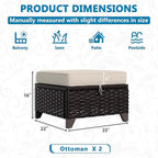 Vista Vibe 2 Pieces Patio Wicker Ottomans, Luxurious Footstools, Outdoor Small Footrest, Wicker Furniture with Removable Cushions, All-Weather PE Rattan, Garden, Backyard, Porch(Brown/Beige)
