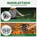 Adjustable Leaf Rake 30-65 Inch – 30 Tines Garden Rakes with Non-Slip Handle&Quick-Detach Head Lightweight Yard Rake for Wet Leaves, Pine Needles, Gravel