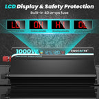 1000W Pure Sine Wave Inverter - 12V DC to 110V/120V AC Car Power Converter with 2 AC Outlets, USB Port, Type-C Port, LCD Display Power Inverter for Car, Truck, Home, Vehicles, Laptop