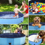 Foldable Dog Pool, Portable Pet Bath Tub and Kiddie Swimming Pool, Collapsible Bathtub for Puppies, Small, Medium and Large Dogs, Cats and Kids, 55 x 12 in, Blue