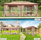 COBIZI Gazebo 12x20 Heavy Duty Gazebos with Curtain and Netting Outdoor Gazebo Canopy Double Roof Patio Gazebos with Metal Steel Frame for Patio, Deck, Backyard (Khaki)