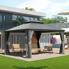 Domi 10' X 14' Hardtop Gazebo Metal Gazebo Canopy with Galvanized Steel Double Roof, Aluminum Frame, Curtains and Netting for Patio, Deck, Garden, Outdoor Shelter, Grey