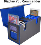 AFIING MTG Commander Card Storage Box - Fits 200 Double Sleeved Cards,3-in-1Card Deck Case,Strong Magnet Card Organizer For Magic Commander TCG CCG,4Dividers &2 Toploaders, Black/Blue