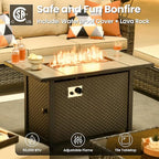 ovios 7 Pieces Patio Furniture Set with 42" Fire Pit Table, Outdoor Sofa Couch with Solar Lights Table Comfy Cushions, Modern Deep Seat Wicker Rattan Conversation Set, Beige