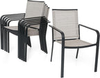 7-Piece Outdoor Dining Set, 48'' Round Table with 6 Stackable Chairs All Weather Furniture Set - Beige Grey