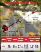 48CC Gas Powered Pole Saw 16FT Lightweight with Auto Lubrication, Safety Lock, and Quick Stop for Easy Tree Trimming (GZJ-005)