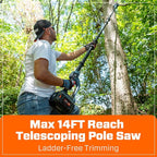 SENIX 10" Cordless Pole Saw, X6 60V Max 3.0Ah Battery Powered Pole Saw with 14ft Reach Carbon Fiber Telescoping Pole, 65.5ft/s Cutting Speed for Pruning and Trimming Branches(CSPX6-M)