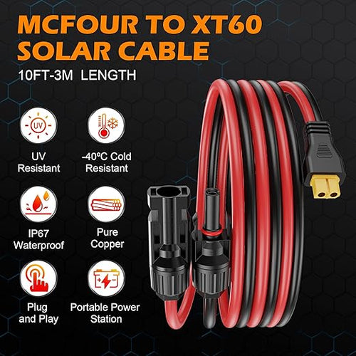 10AWG XT60 Solar Cable,10Ft-3M MCfour to XT60 Solar Cable with XT60 Adapter XT60 Connector for Portable Power Station(Red and Black).