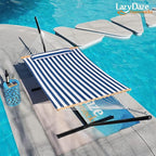 Lazy Daze Hammocks 12FT Quilted Fabric Double Hammock with Spreader Bars and Detachable Pillow, 2 Person, 450lbs Capacity, Blue White