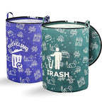 2 Pcs 30 Gallon Collapsible Trash Can Portable Waterproof Reusable with Zippered Lid for RV's, Camping, Recycling, Yard Waste, Leaf Bag, Children Toy Bin (Trash and Recycling)