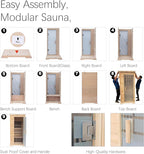 1-Person Home Infrared Dry Sauna Cabin 1600W/110V – Canadian Hemlock Wood, Tempered Glass Door, Red-Light Therapy & Bluetooth Speaker, Easy DIY Assembly, Size 37.1″×35.8″×74″