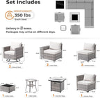 ovios 10 Pieces Patio Furniture Set, Outdoor Wicker Sectional Sofa with 30" Fire Pit Table Swivel Chairs, Modern Modular Deep Seat Rattan Couch Conversation Sets, Beige