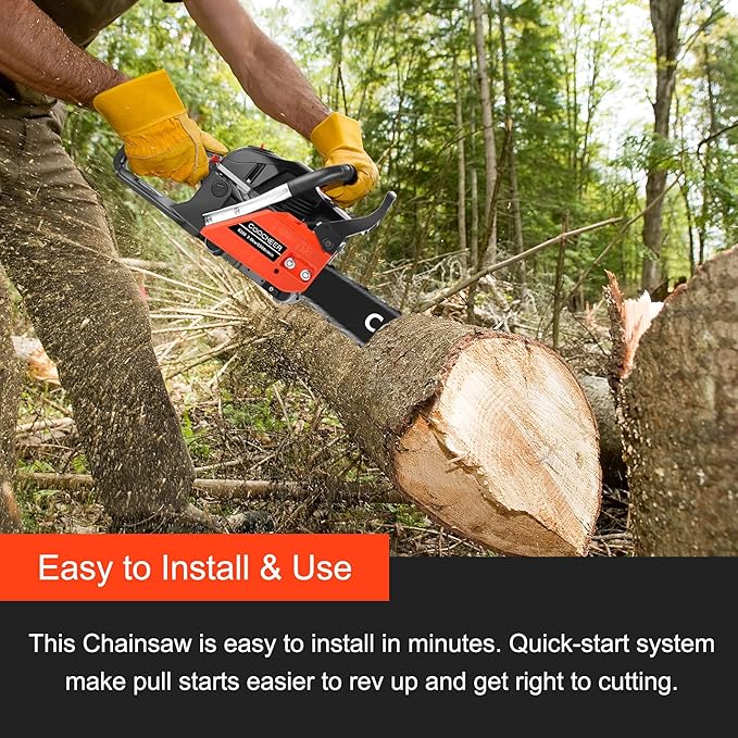 COOCHEER 62CC Gas Chainsaw, 20” 2-Stroke Portable Top Handle Woodcutting Saw with 2 Chain and Tool Kit, Chain saw Gas power for Tree Stumps, Tree Felling(Upgraded)