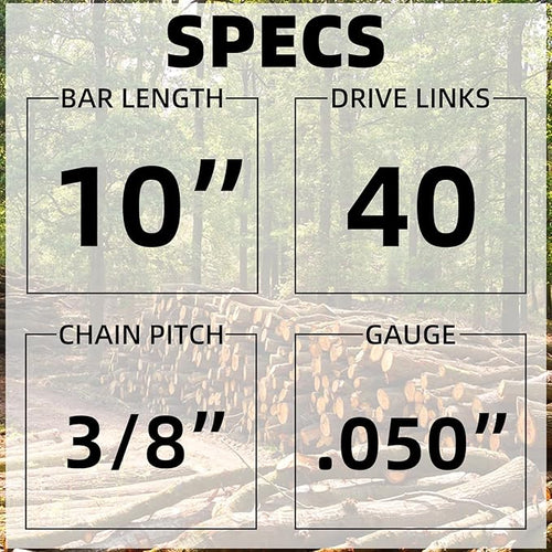 10 Inch Chainsaw Guide Bar and Chain Combo, 10" Replacement Chain for WORX WG309,10'' Chains for Sun Joe SWJ803E SWJ807E - 3/8'' .050'' 40 Drive Links (2Chain+1bar)