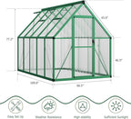 6x9 FT Outdoor Greenhouse, Polycarbonate Greenhouse with Roof Vent and Ground Nails, Aluminum Large Walk-in Green House w/ Lockable Push Door for Outside Garden Backyard (Green, 6x9 FT)