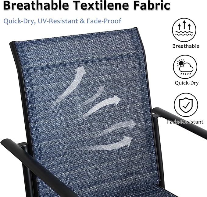 Patio Chairs Set of 6, Outdoor Dining Chairs with Breathable Textilene Fabric, Stackable Patio Chairs for Lawn, Garden, Backyard, Poolside, Dark Blue