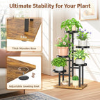 LASZOLA Black 5 Tier Plant Stand Indoor Heavy Duty Rack for Modern House Planter, Metal and Wooden Vertical Organizer Decor Narrow Bathroom Floor, Sturdy Multi Level Flower Holder Raised, Cat Proof
