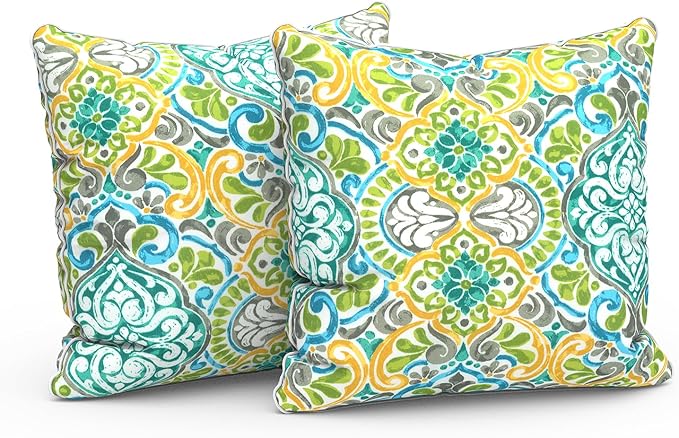 LVTXIII Outdoor/Indoor Throw Pillows, Decorative Patio Accent Pillows, Fluffy Water Repellent Garden Cushions for Home Patio Coach Sofa Use, 20×20 Inch, Pack of 2, Damask Green