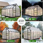 12x6ft Polycarbonate Greenhouse, Heavy Duty Walk-in Aluminum Greenhouse for Outdoors, Garden, Backyard, with Ventilation Window, Rain Gutter, Sliding Door