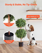 VEVOR Artificial Topiary Boxwood Double Ball, 2 Set 36 inch Faux Boxwood Plant Balls, Fake Silk Tree Look Real, Easy Assembly for Decor Front Porch Outdoor Patio Garden Balcony Backyard Indoor