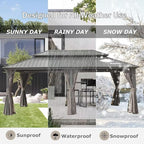 Domi 12’ X 20’ Hardtop Gazebo Canopy with Netting & Curtains, Outdoor Metal Gazebo with Galvanized Steel Double Roof for Patio Lawn and Garden, Gray