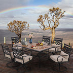 PHI VILLA Patio Dining Set for 6,7 PCS Outdoor Dining Sets-1 Rectangle 37x60in Dining Table (1.57in Umbrella Hole) & 6 Swivel Dining Chairs,Metal Patio Furniture for Outdoor Kitchen Lawn and Garden