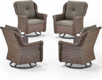 Patio Chairs Outdoor Swivel Glider - Set of 4 High Back Outside Brown Wicker Rattan Rocking Chair with Thick Cushion for Porch Apartment Deck Yard Poolside Garden - Grey