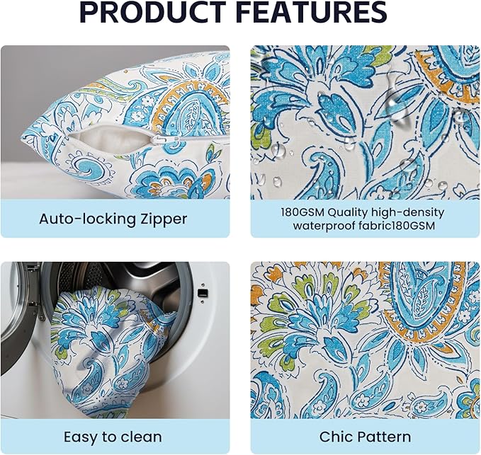 Outdoor Throw Pillows Waterproof Covers 2 Pack 16×16 Inch, Decorative Toss Pillows Covers, Rain-Proof, Fade Resistant for Patio Furniture, Sofa, Couch, Garden