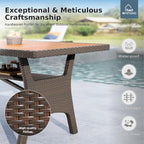 MFSTUDIO Acacia Wood Outdoor Dining Table, 75’’ Rectangular Dining Table for 6-8 with Storage Space, Metal & Wicker Frame and Adjustable Foot Pads, Patio Table for Deck, Backyard