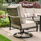 Swivel Patio Chairs Set of 2, High Back Outdoor Swivel Patio Metal Chairs with 5.75" Thick Cushions for Bistro Balcony Porch Deck and Yard, Beige