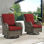 HUMMUH 5 Piece Outdoor Patio Furniture Set Wicker Conversation Bistro Set Swivel Rocking Chairs with Side Table and Ottomans for Backyard, Porch, Balcony
