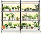 Bstrip Plant Shelf with Grow Light, 4-Tier Large Grow Light Shelf with Wheels, Stainless Steel, 12-Pack 288W T8 Full Spectrum Grow Lights for Seed Starting(57.4" L x 13.8" W x 59" H)