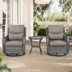 Patio Swivel Chairs with Smile-Shaped Cushions, 3 Piece High Back Patio Swivel Glider Chairs with Side Table 3PCS PE Rattan Luxury Swivel Patio Chair Set | Grey Wicker - Grey Cushions