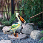 HONGLAND Solar Metal Pelican Statues Garden Sculpture & Statues, Glass Outdoor Pelican Yard Art Coastal Ocean Bird Decor Lawn Ornament for Backyard Porch Patio Decor（19 Inch）