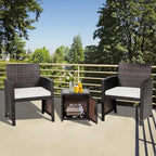 Tangkula 3 Pieces Outdoor Wicker Conversation Set with Waterproof Cover, 2 Patio PE Rattan Cushioned Chairs with Side Storage Table, Suitable for Front Porch, Balcony, Garden, Poolside (White)