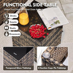 MEISSALIVVE 3 Pieces Patio Furniture Set with Swivel Chair, Outdoor Swivel Rocker with Washable Cushions & Tempered Glass Tabletop, Outdoor Rattan Conversation Set for Lawn Backyard Porch (Brown)