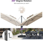 PURPLE LEAF Cantilever Umbrella with Base Included 10' X 13' Outdoor Patio Rectangular Umbrella with Double Top Large Heavy Duty 360° Rotation Offset for Deck Backyard Pool Spectrum Sand