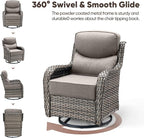 Swivel Patio Chairs sofa Set of 5 with 6" Thick Cushion - Wicker Outdoor Swivel Rocker Patio Chair ,Sofa/Glass coffee table, High Back Comfortable Outdoor Glider Chairs - Grey Wicker | Grey Cushions