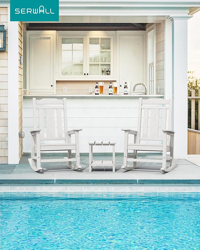 SERWALL Oversized Rocking Chair Set of 4 Outdoor, HDPE Outdoor Rocking Chair Set of 4, White
