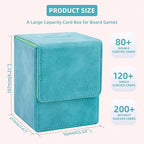 Magic Card Deck Box for MTG Single Deck Card Box fits 100+ TCG Sleeved Cards Soft Leather Card Box Top loading Card Boxes Magic Gift for MTG TCG CCG (Vertical,Cyan)