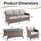 4 Piece Patio Furniture Set-Outdoor Rattan Wicker Sofa with Patio Chairs Outdoor Furniture for Porch Garden Backyard Poolside-Brown/Beige