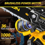 Mini Chainsaw with 1000 Watt High Power Motor, 36 FT/S Cordless Power Chainsaw with Auto-Oil System, 2025 Upgraded 6Inch 20V Electric Chain Saw with 2x2000mAh Battery & Quick Charger, 3 Chains